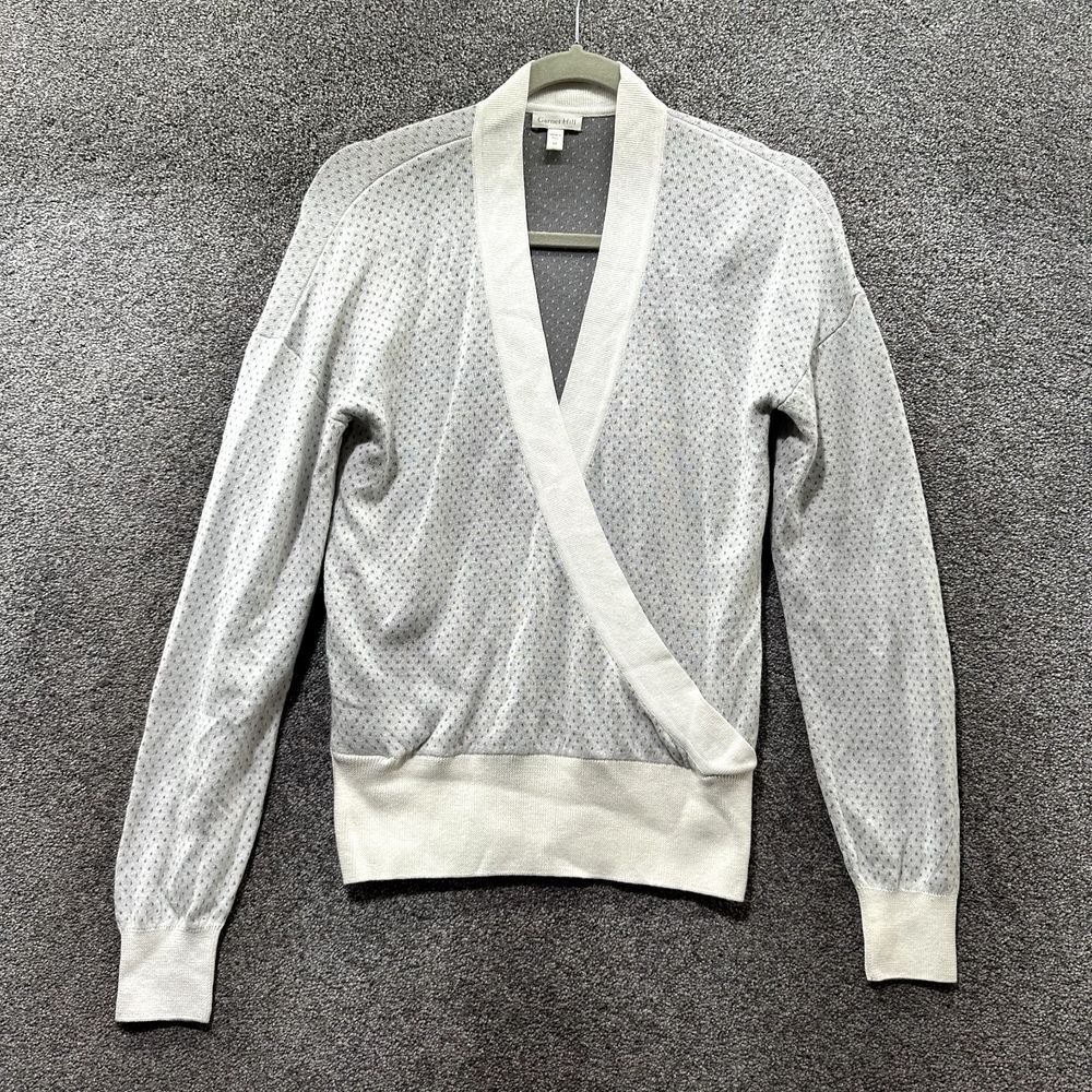 Garnet Hill‎ Tendu Cotton Sweater Women XS Dot Print Pima Cotton Relaxed V Neck